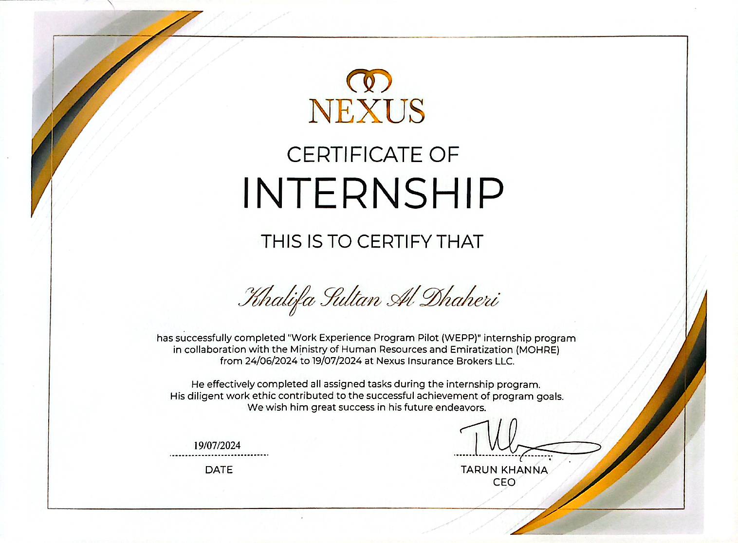 Internship Certificate